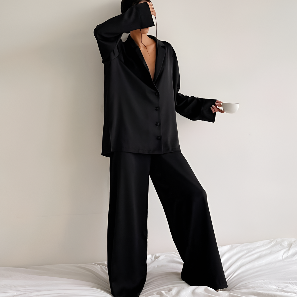 Ensemble de Loungewear Femme avec Chemise Boutonnée et Pantalons Amples