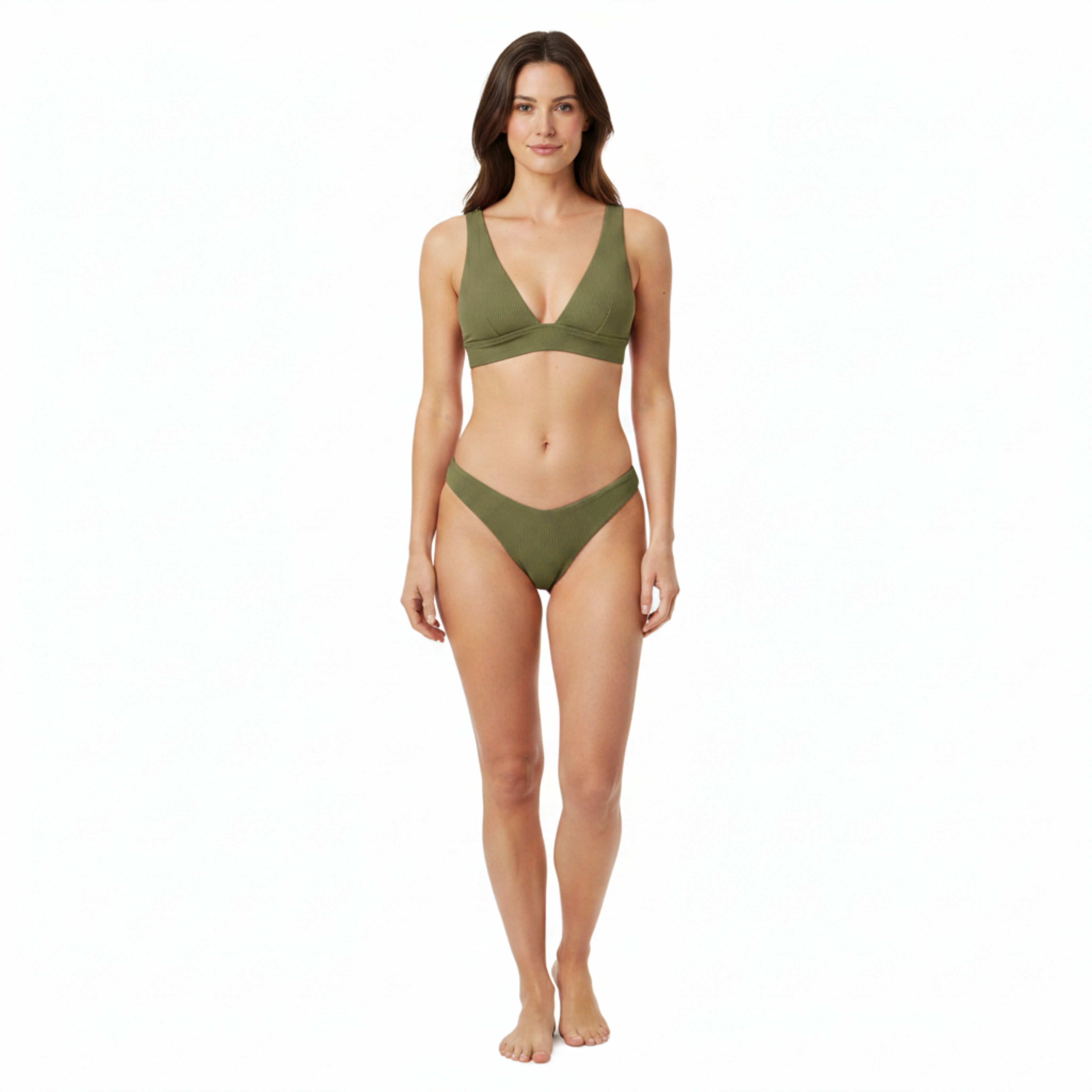 Bikini de Deux Pièces à Taille Haute avec Haut Push-Up et Texture Nervurée