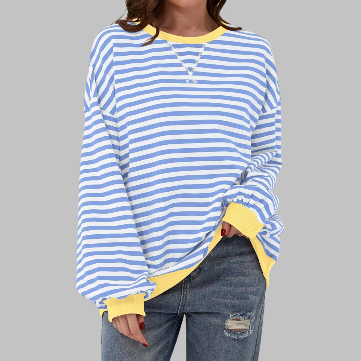 Ellen - Pull Rond à Rayures Élégant