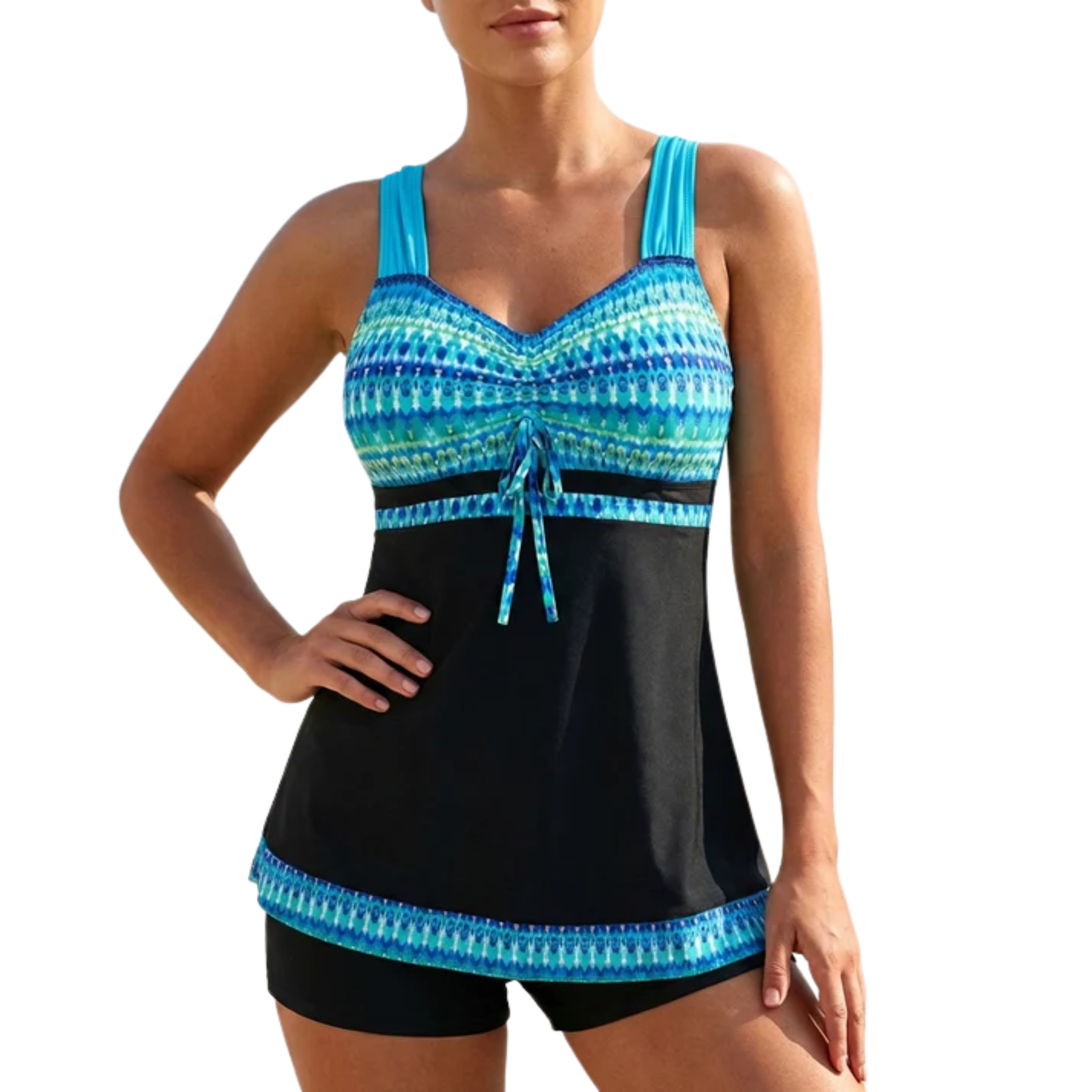 Robe de Bain Ajustée pour Femme avec Col en V et Jupe Évasée Tankini Set