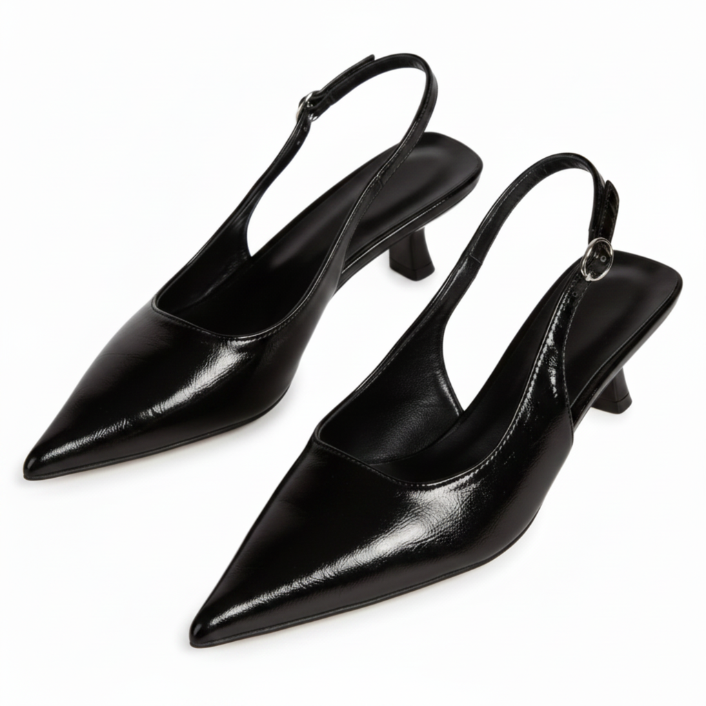 Escarpins Slingback à Bout Pointu pour Femme Chaussures à Petit Talon Vernies