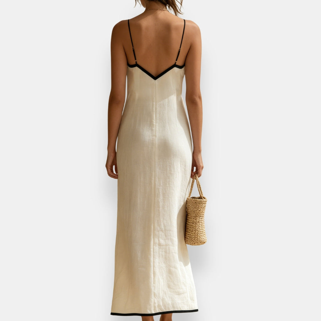 Jamyra | Robe maxi bicolore avec décolleté en chevron