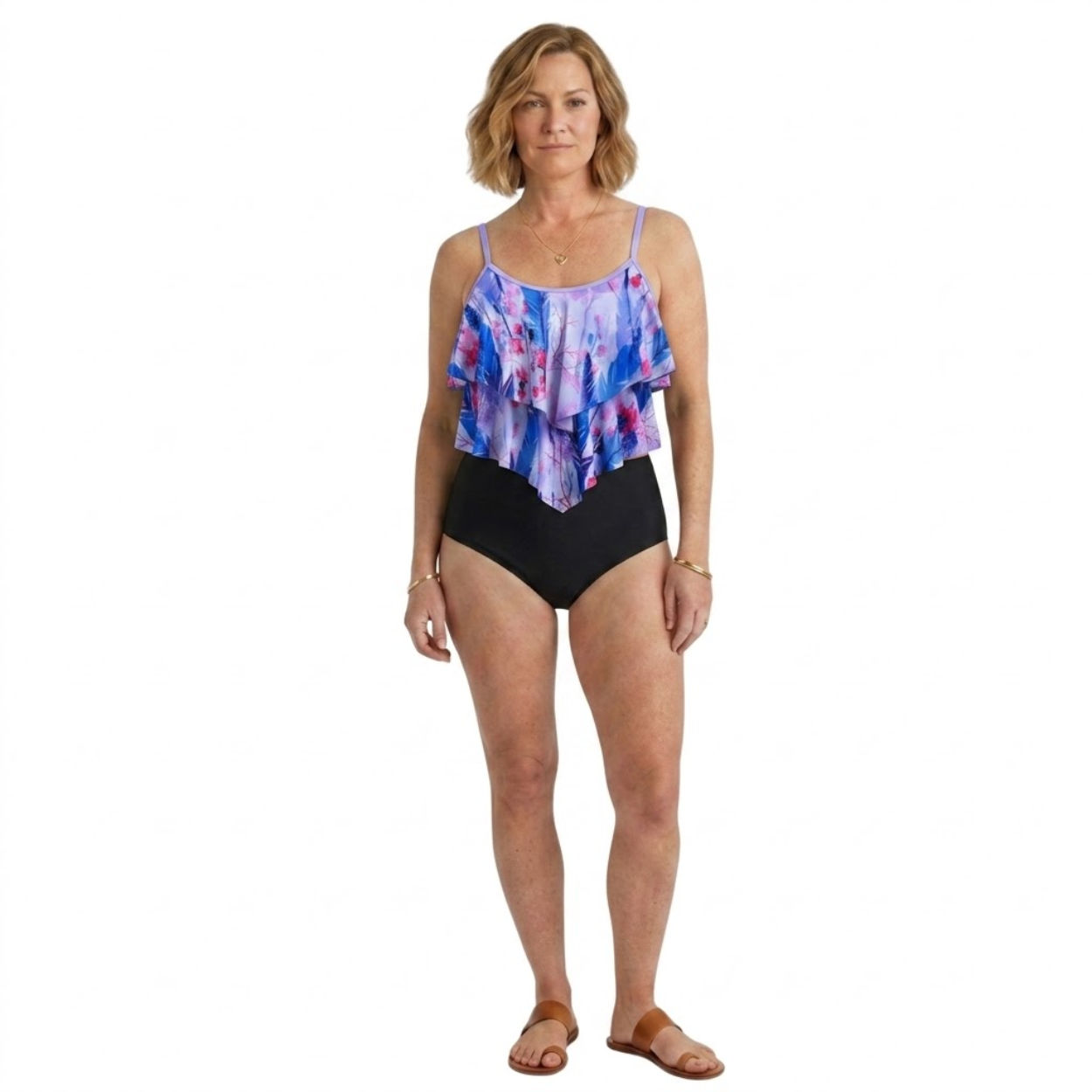 Maillot de Bain Tankini avec Haut à Volants et Bas Taille Haute