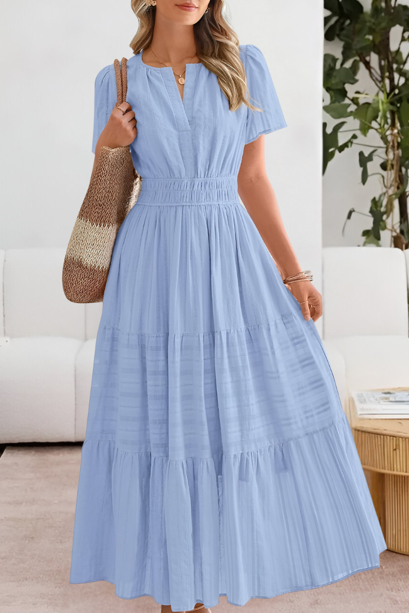 Robe Midi Boho pour Femmes | Manches Courtes Froncées