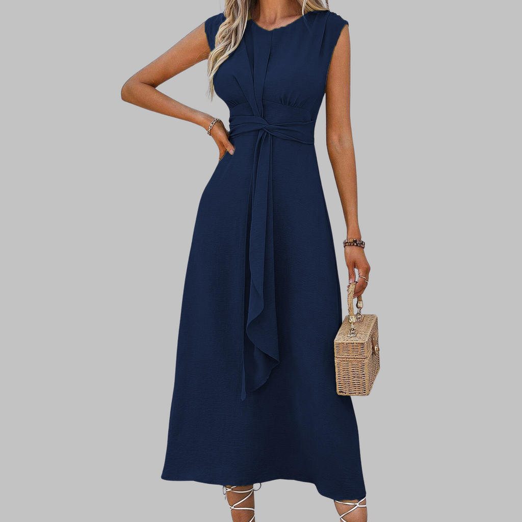 Robe Midi Femme | A-Line Ceinturée Sans Manches