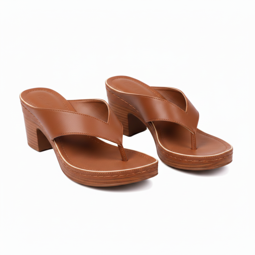 Sandales à Talons Bloc pour Femmes avec Entre-Doigts Métallisé