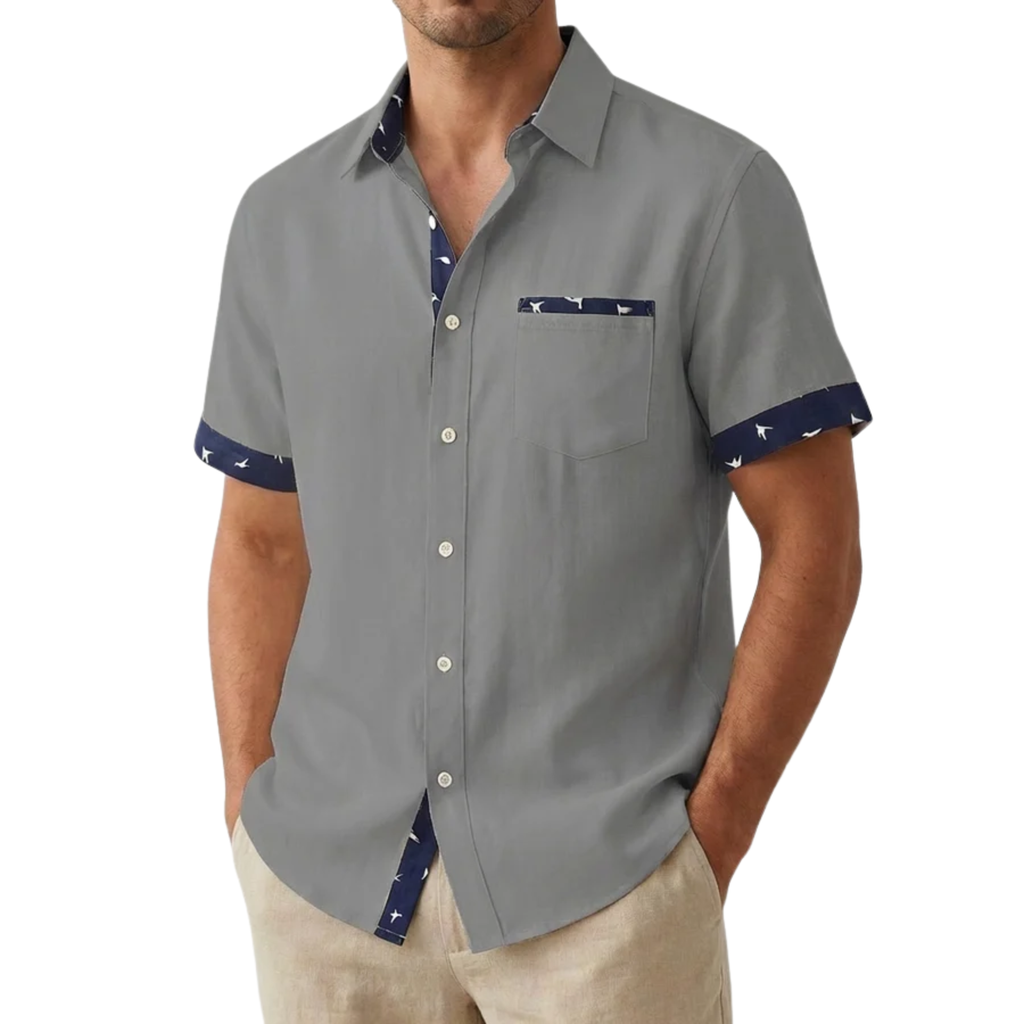 Chemise à Manches Courtes pour Homme avec Col Classique et Bordures Imprimées