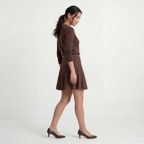 Jupe plissée en maille taille haute pour femme | Mini