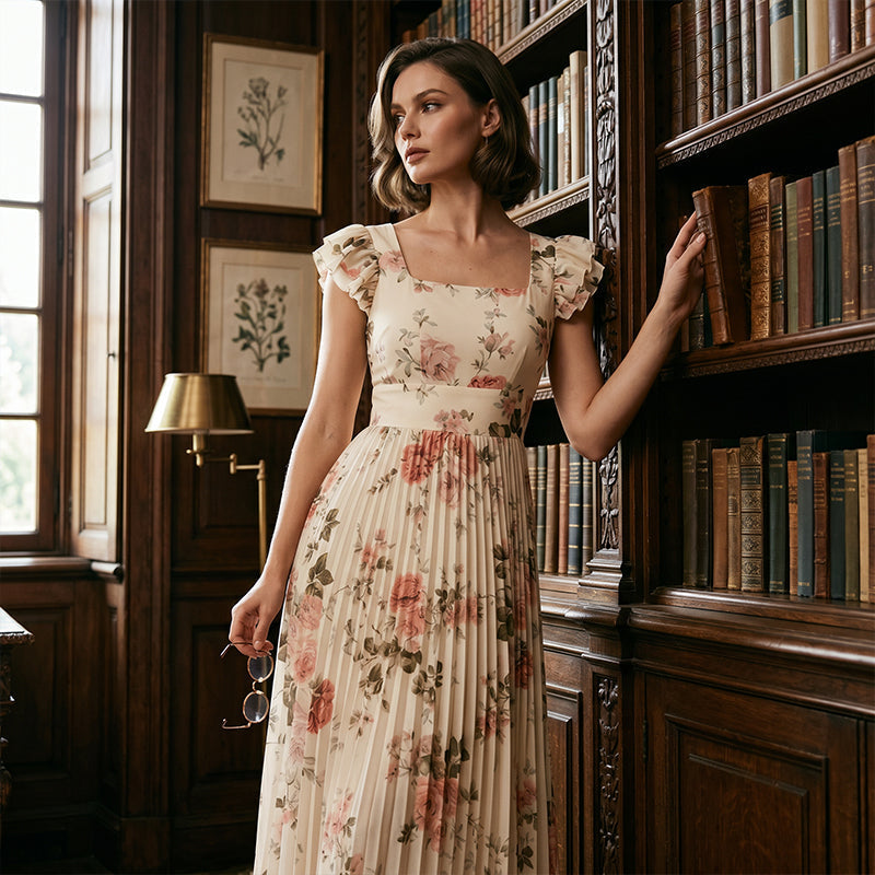 Elvinna | Robe maxi florale avec volants plissés