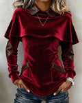 Blouse Revers Style Cape Slim Fit Manches Longues