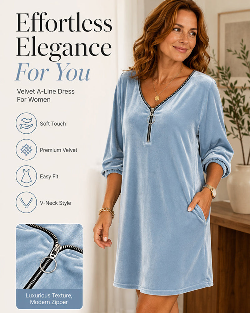 Robe Unie Fermeture Éclair Décontractée