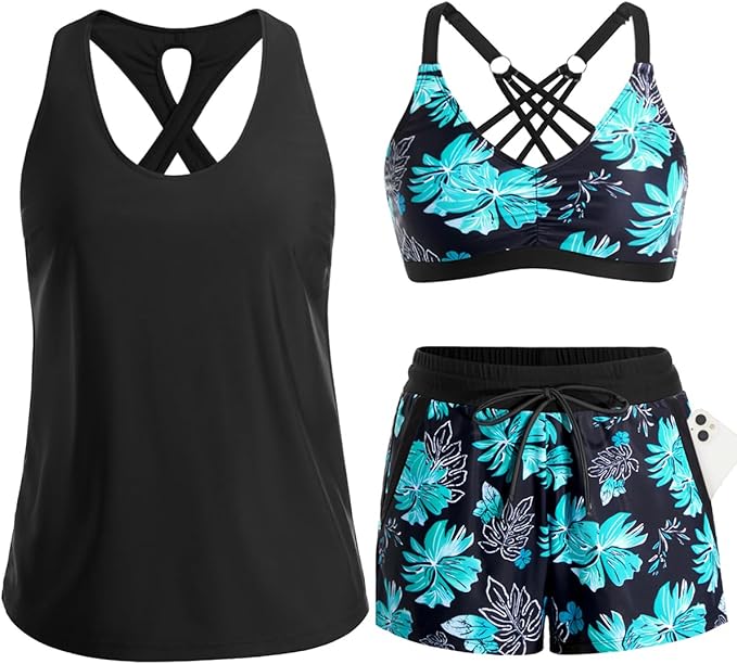 Désirée | Tankini femme trois pièces avec imprimé palmiers