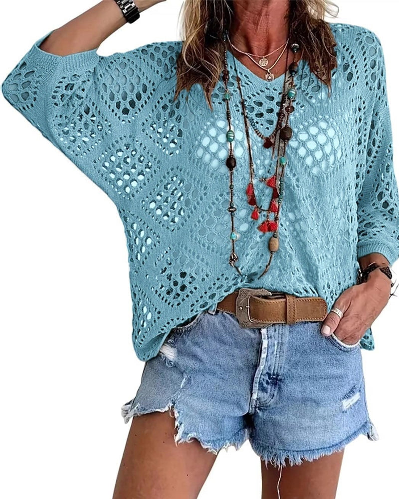 Top Ample en Dentelle à Motif de Diamant