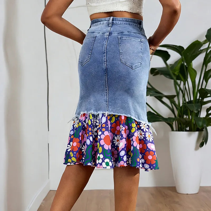 Althezae | Jupe en jean avec volants en patchwork