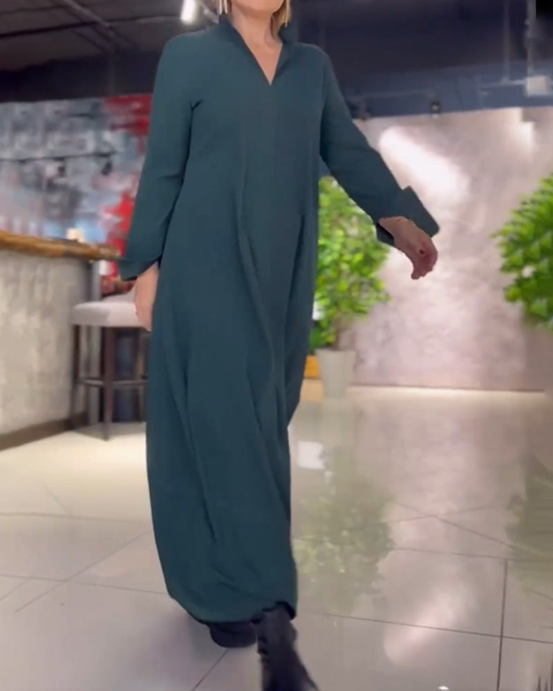 Eleanor - Robe Longue Ample avec Revers et Fente Latérale