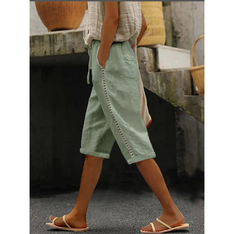 Mariele | Pantalon Capri Femme Aéré avec Détail en Dentelle