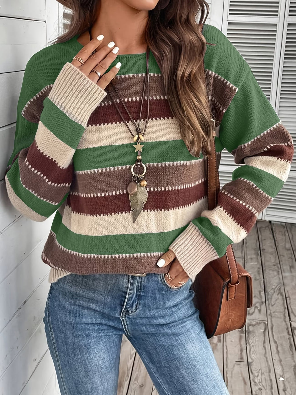 Pull femme rayé en maille à col rond