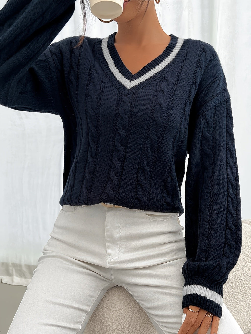 Pull en Tricot Femme | Tricot Câble & Col en V