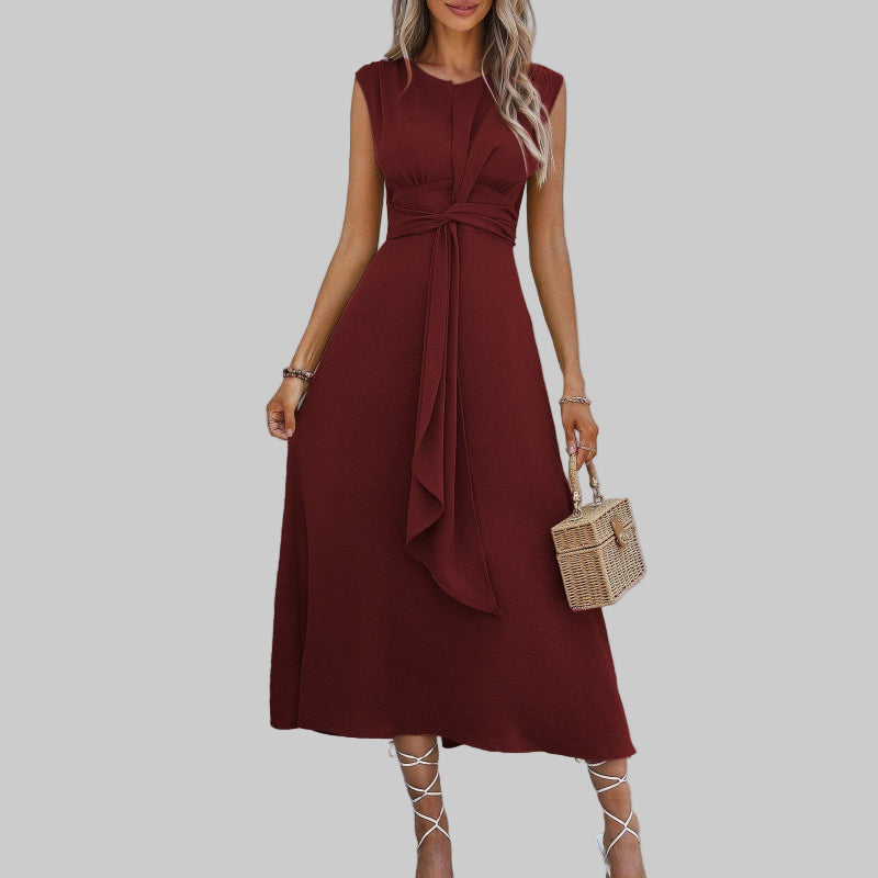 Robe Midi Femme | A-Line Ceinturée Sans Manches