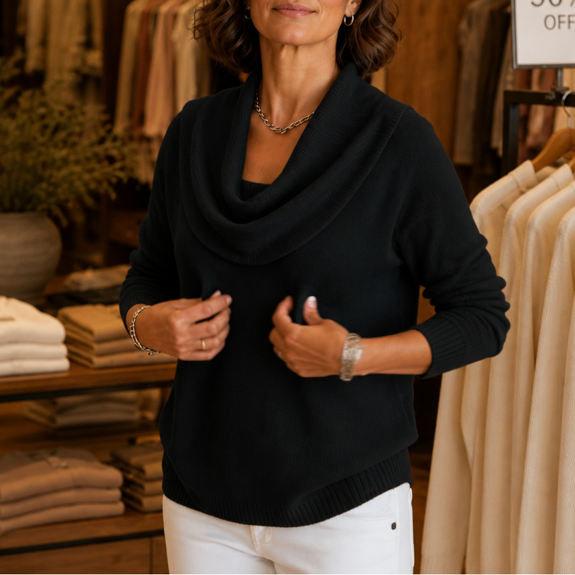 Isabelle | Pull en Tricot Élégant et Féminin avec Décolleté Drapé