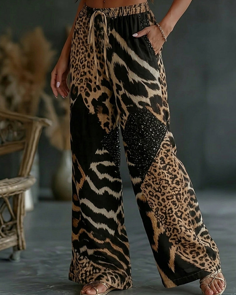 Rethlie | Pantalon de loisirs large avec patchwork léopard