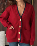 Cardigan à col en V avec boutons et poches en color block