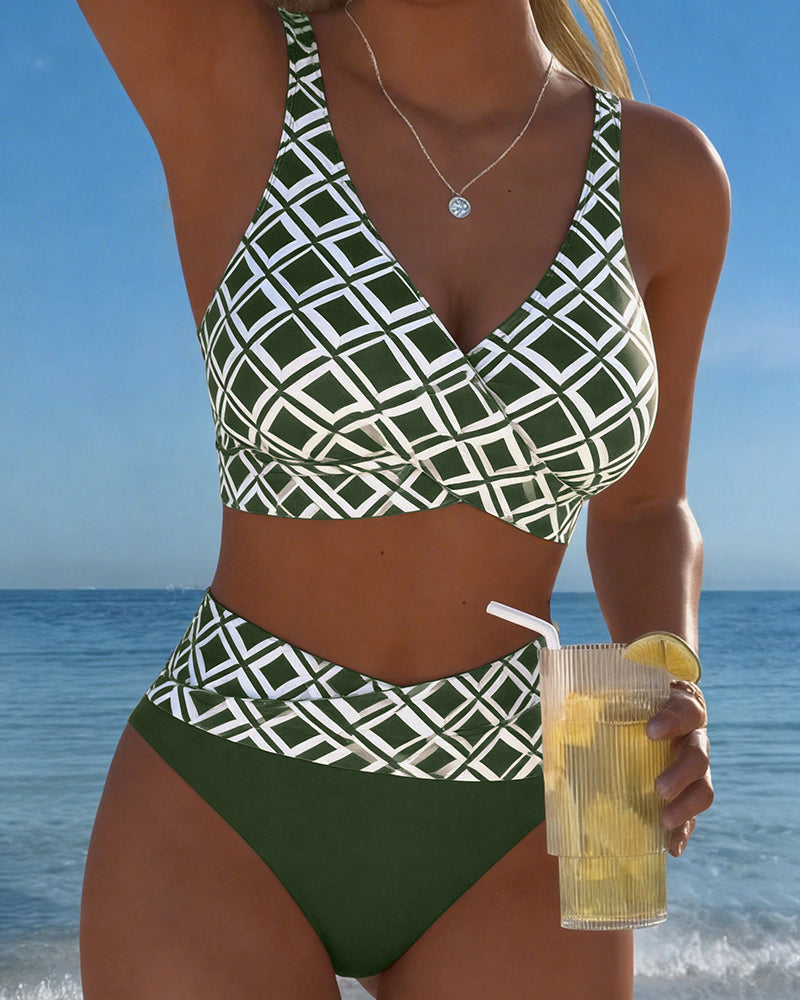 Martina | Bikini à carreaux avec soutien-gorge sans fil et culotte taille haute