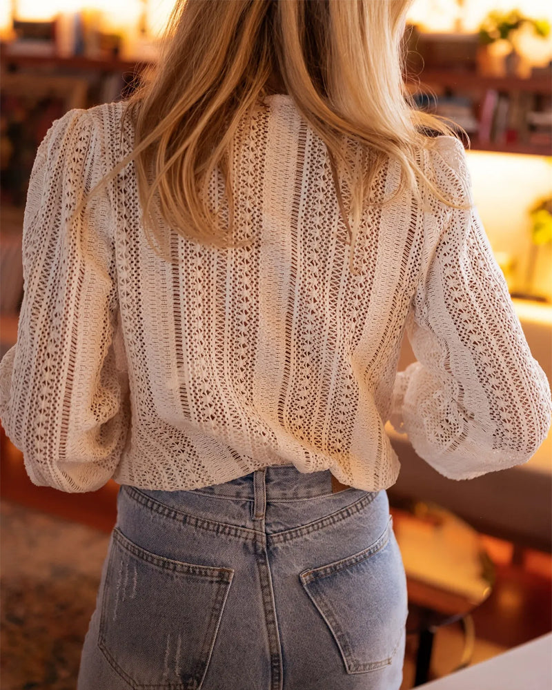 Blouse Col V Unie Manche Longue