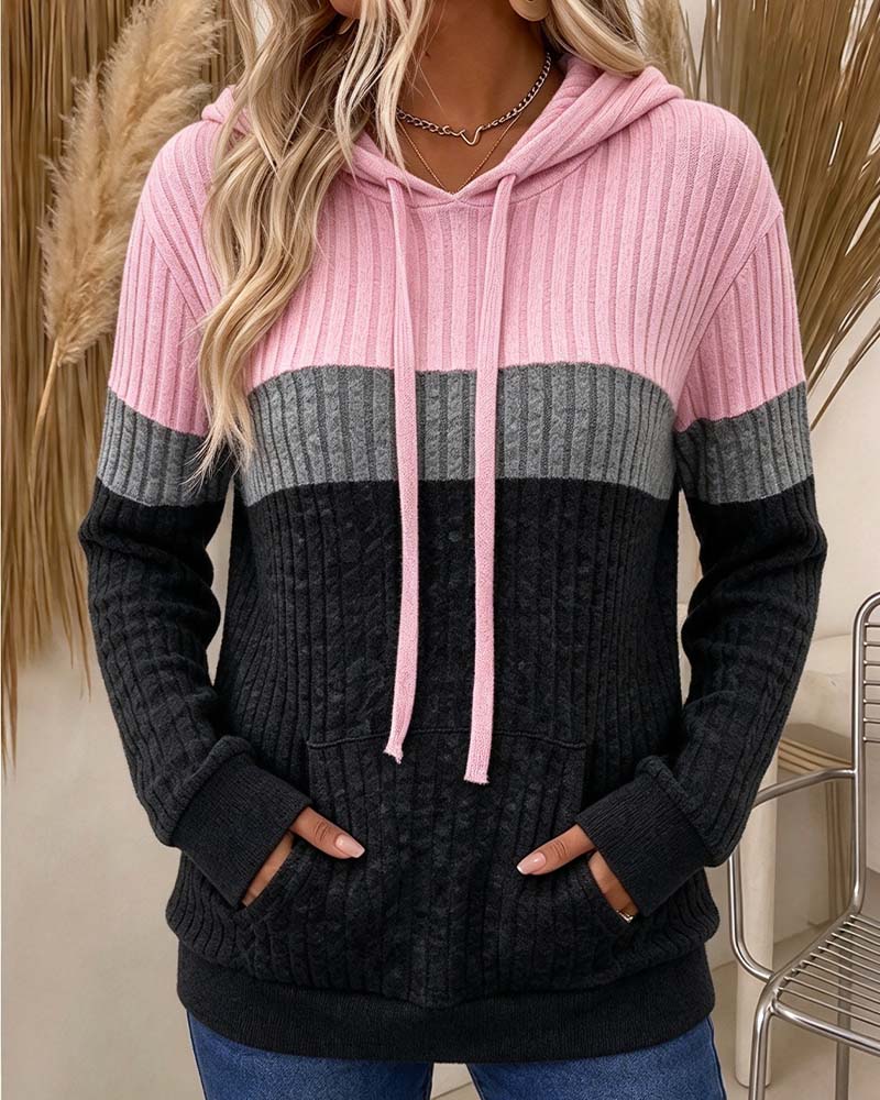 Hoodie à capuche côtelé avec poche contrastante