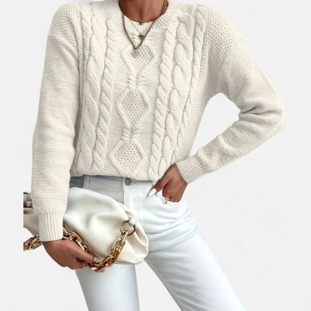 Pull en Coton et Acrylique Femme – Maille Épaisse et Col Rond Intemporel