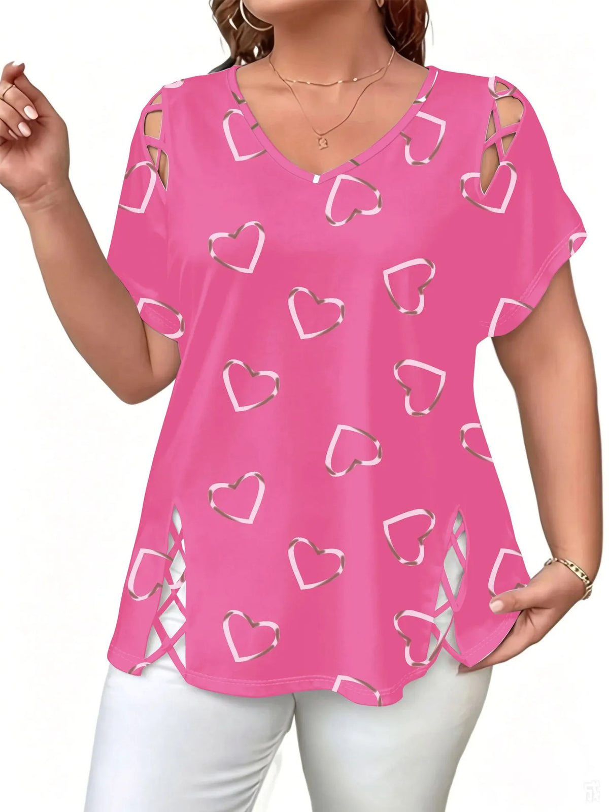 Anelisse | Blouse d'été avec décolleté en V et imprimé cœur