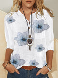 Chemisier femme avec décolleté en V floral et patte de boutonnage