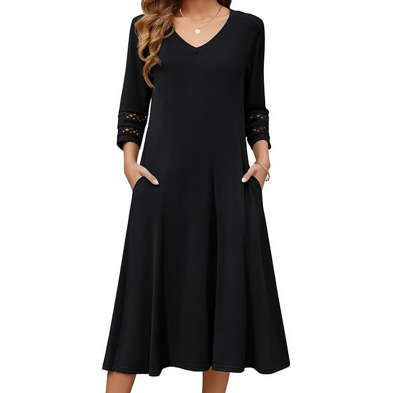 Naszii | Robe midi décontractée à décolleté en V avec manches découpées