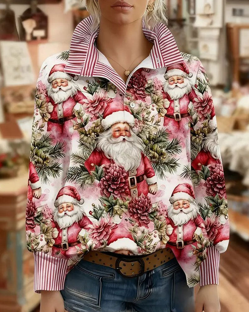 Blouse à Volants Rayée avec Col Rabattu Style Noël