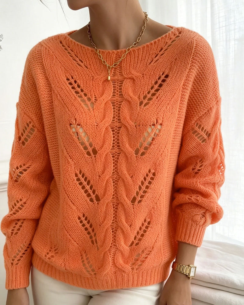 Pull en tricot uni à encolure ronde et épaules tombantes
