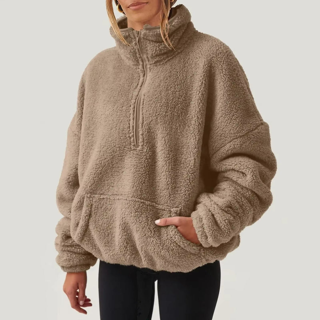 Pull Fleece Luxueux à Col Zippé pour Femmes