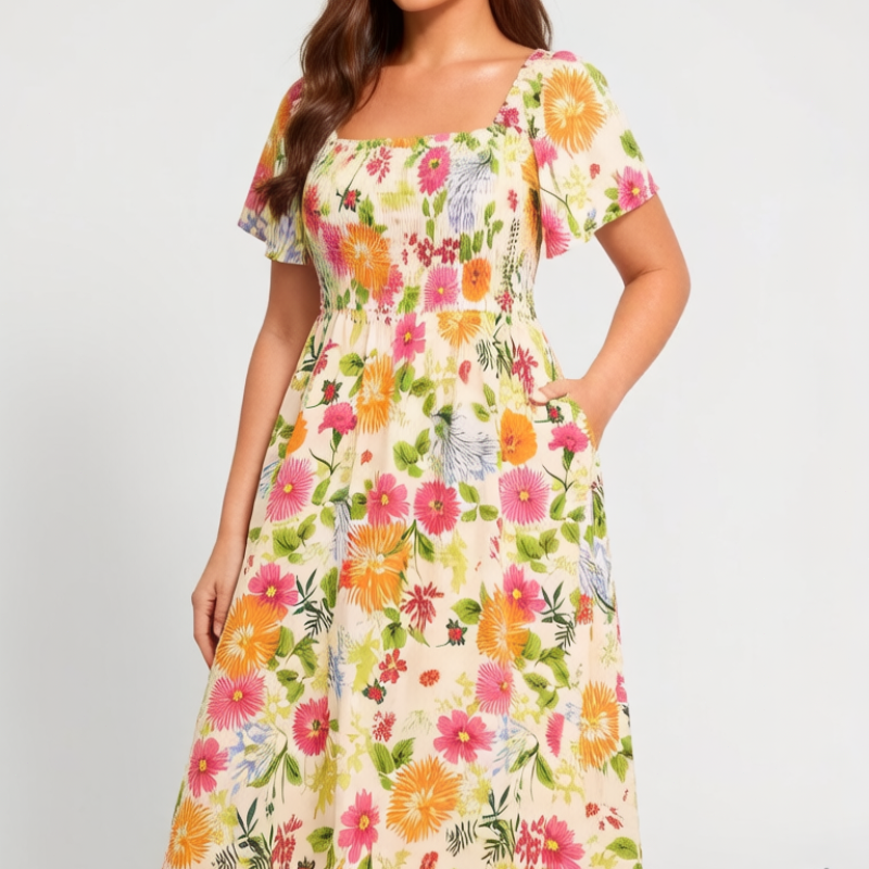 Phelia | Robe florale avec fronces et poches