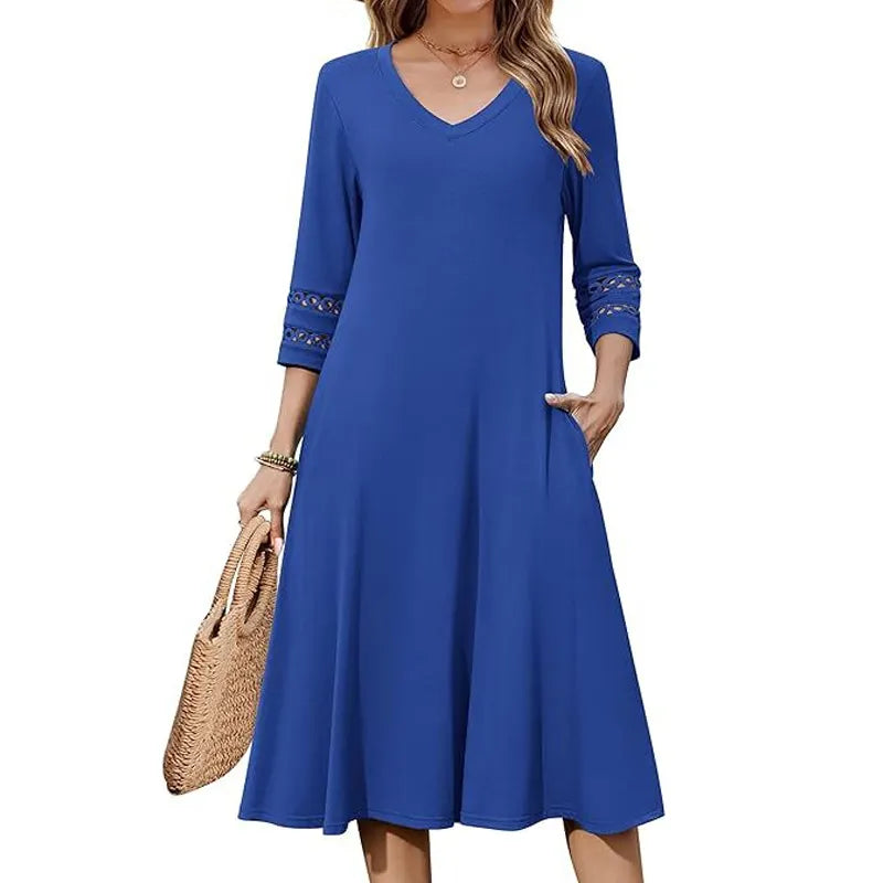Naszii | Robe midi décontractée à décolleté en V avec manches découpées