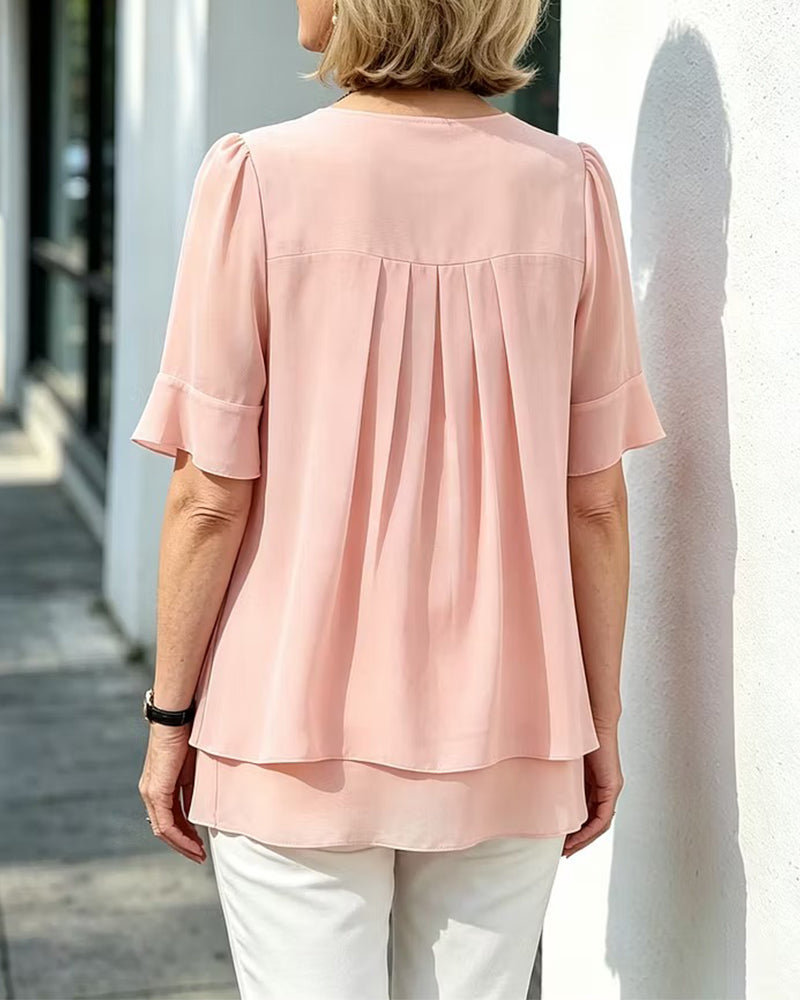 Blouse Col Rond Froncée Volant