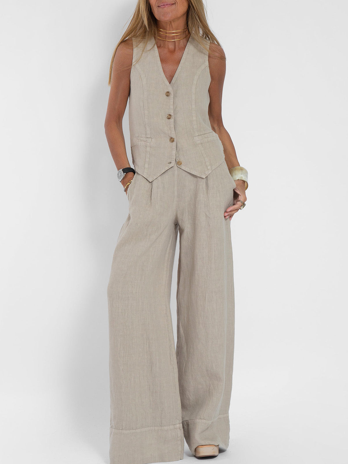 Aira™ - Ensemble gilet à boutons et pantalon ample