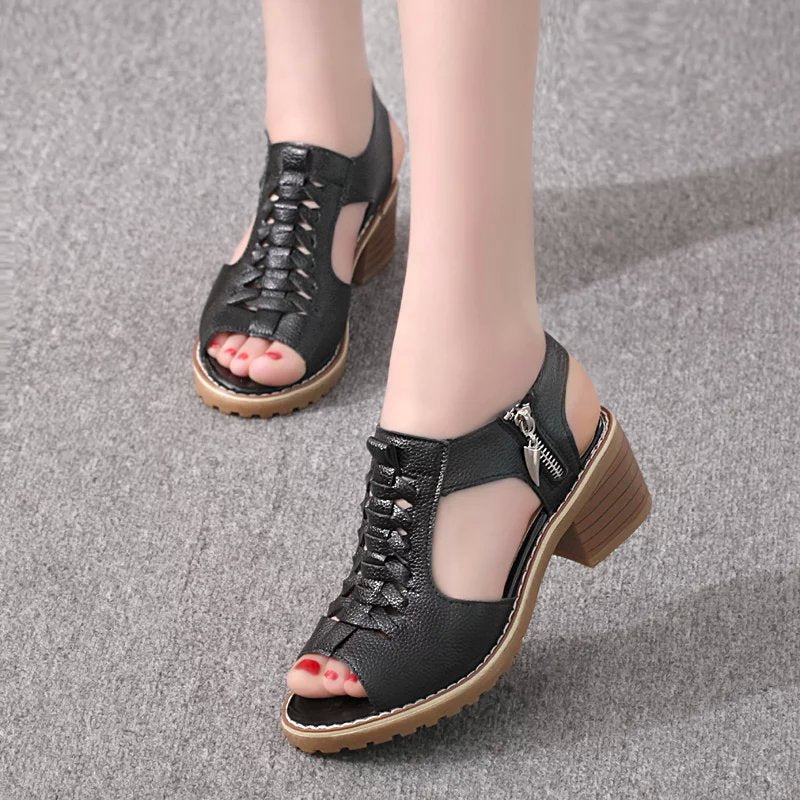 Sandales confortables pour femmes avec un design de lanières élégant et une fermeture éclair à la mode R&B