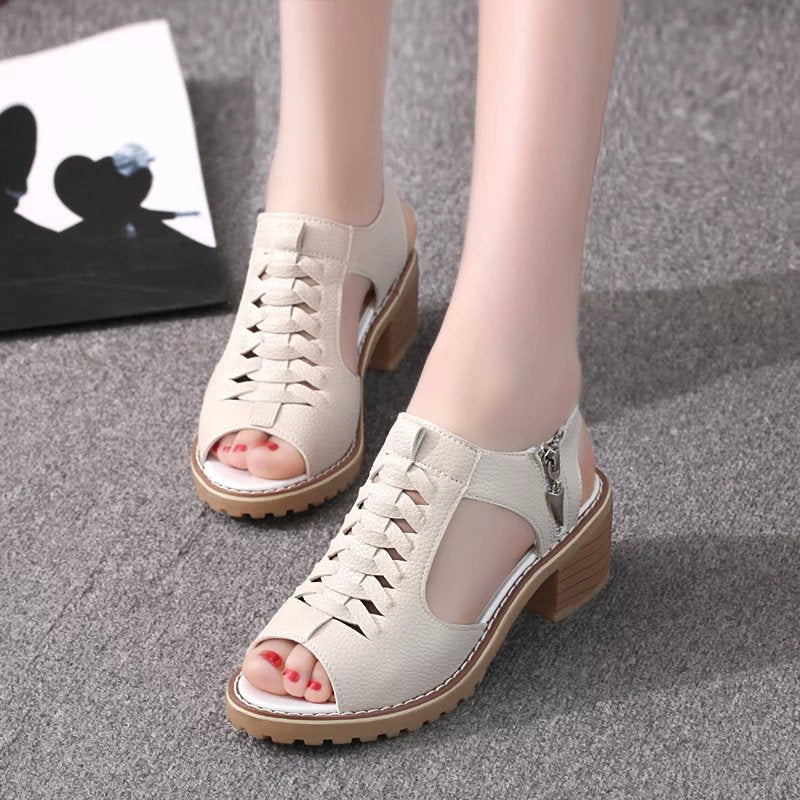 Sandales confortables pour femmes avec un design de lanières élégant et une fermeture éclair à la mode R&B