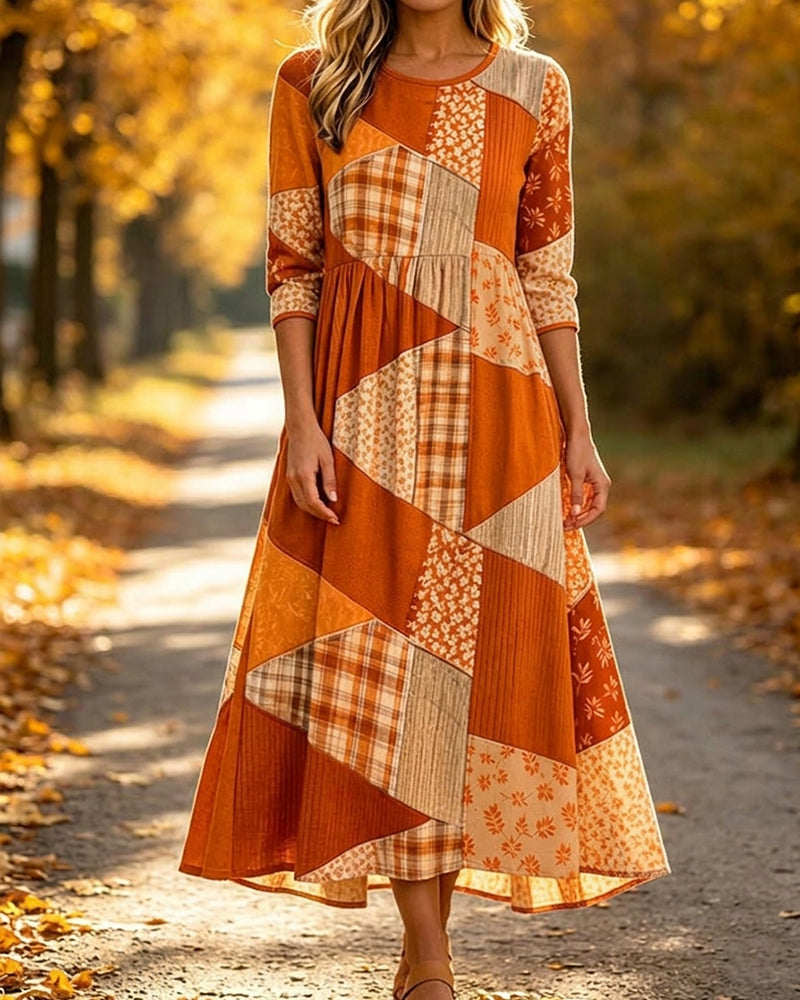 Robe Patchwork À Carreaux Fleurie