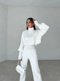 Ensemble Femme Deux Pièces Pull Col Montant Oversize Pantalon Droit