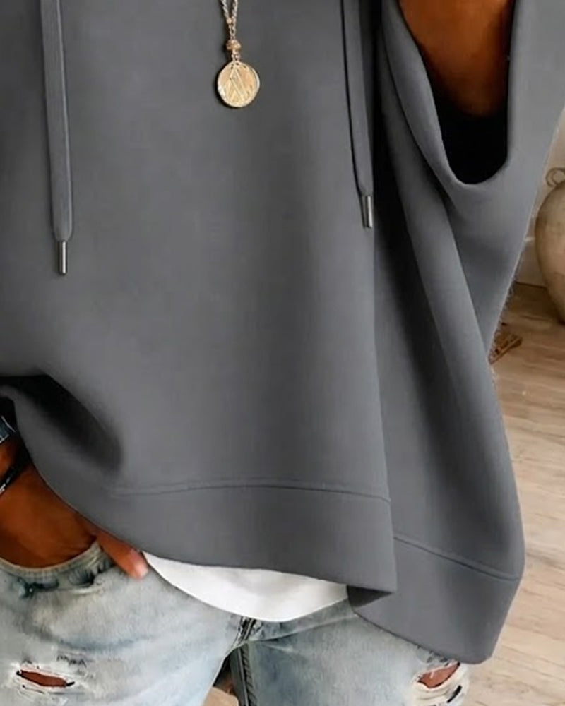 Sweatshirt À Cordons De Serrage Et Manches Trois Quarts Avec Capuche