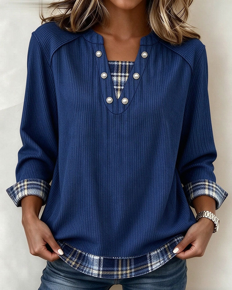 Sweat-shirt à manches longues à carreaux en deux pièces faux