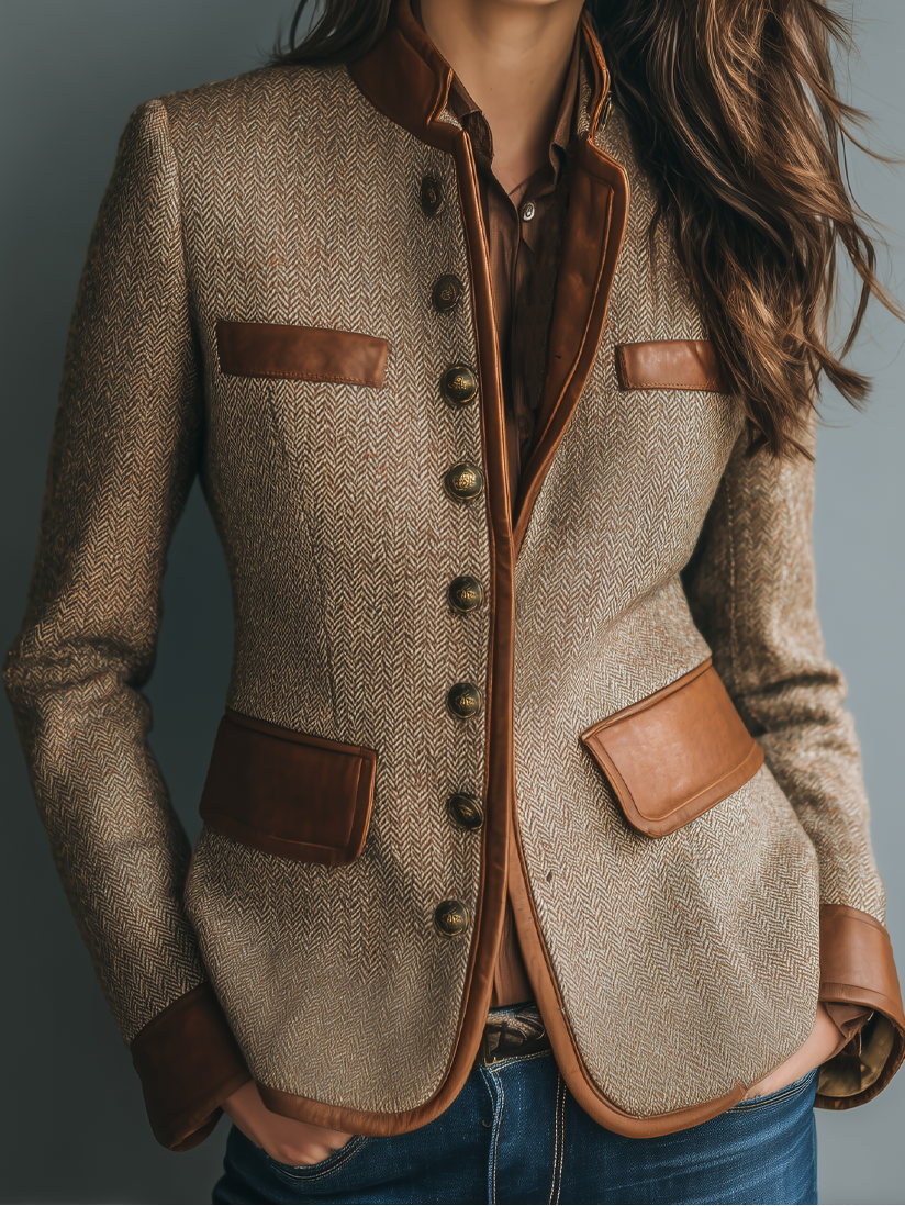 Helen - Veste en Cuir Classique en Tweed