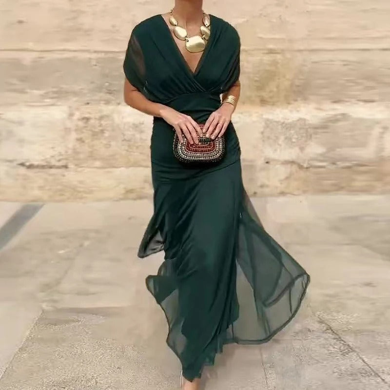 Madison | Robe Midi en Chiffon à Épaules Dégagées avec Détails Froncés