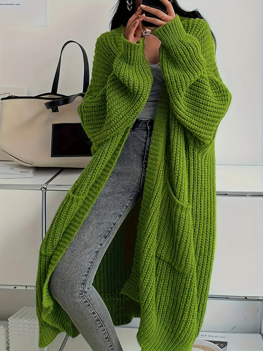 Fenie | Cardigan long pour femmes en tricot épais avec poches