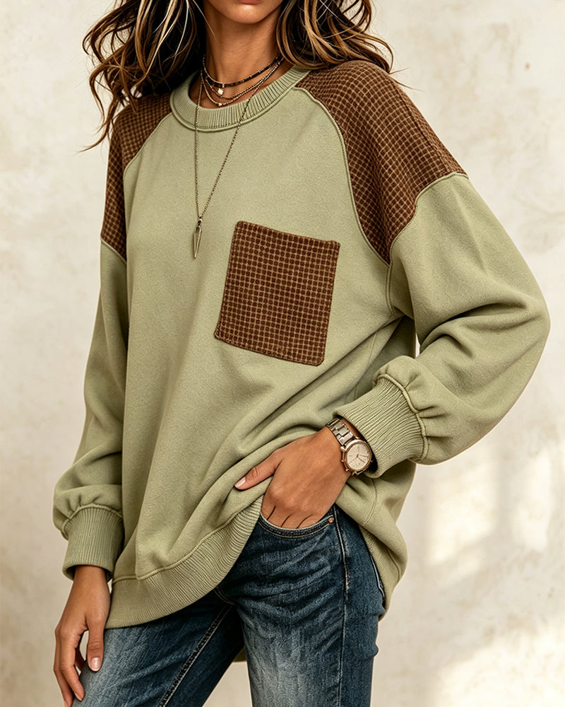 Sweatshirt décontracté à col rond et contraste